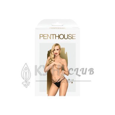 Трусики-стрінги Penthouse Classified M/L Black, подвійні резиночки, непрозора вставка та бантик 104510 фото