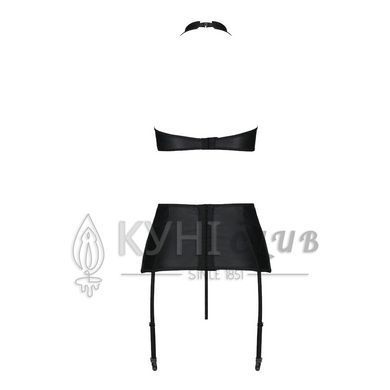 Комплект из экокожи Passion NANCY SET 6XL/7XL black, имитация шнуровки, топ, пояс для чулок 105028 фото