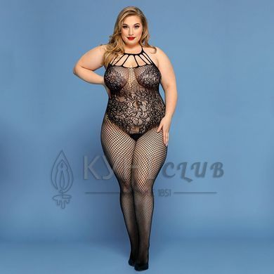 Сітчастий бодістокінг JSY &laquo;Відверта Мадлен&raquo; Plus Size, Black, імітація боді, мереживо, доступ 106435 фото