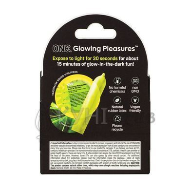 Презервативы ONE Glowing Pleasures, 3 шт, светятся в темноте, со смазкой, картонная упаковка 109836 фото