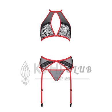 Комплект білизни Passion SATARA SET XXL/XXXL red, топ, пояс для панчіх, стрінги 106355 фото