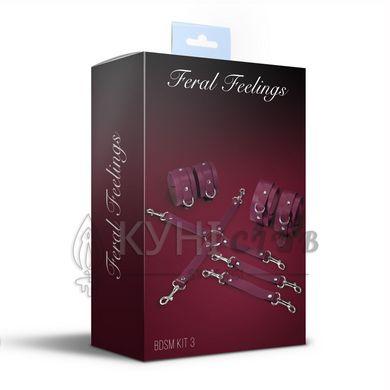 Набір для БДСМ 3 в 1 Feral Feelings BDSM Kit 3 Burgundy, burgundy, наручники, поножі, хрестовина 106247 фото