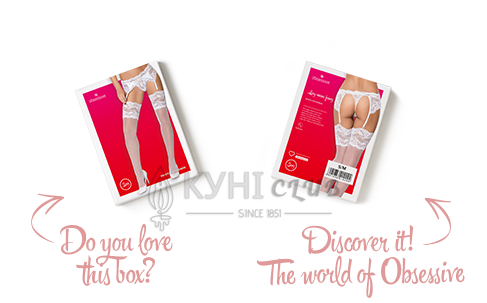 Чулки под пояс с широким кружевом Obsessive 810-STO-2 stockings L/XL, белые 105152 фото