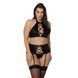 Комплект из экокожи Passion NANCY SET 6XL/7XL black, имитация шнуровки, топ, пояс для чулок 105028 фото 1