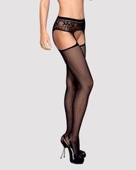 Сетчатые чулки-стокинги с кружевным поясом Obsessive Garter stockings S307 S/M/L, черные, имитация г 105254 фото