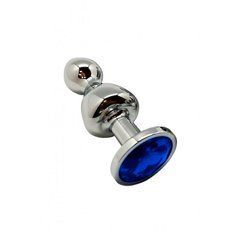Металева анальна пробка Wooomy Lollypop Double Ball Metal Plug Blue S, діаметр 2,8см, довжина 8,5см 105399 фото