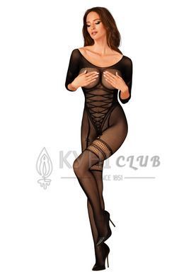 Сетчатый бодистокинг с имитацией подвязок Obsessive Bodystocking G329 S/M/L, black, с доступом 105670 фото