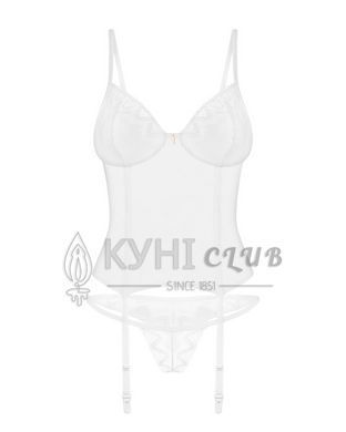 Корсет Obsessive Alissium corset & thong, XL/2XL, гибкие косточки, открытая спина, стринги в комплек 109657 фото