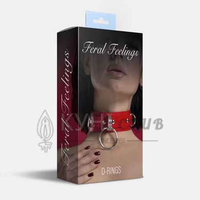 Ошейник для фиксации из натуральной кожи Feral Feelings - D-Rings Red 107445 фото