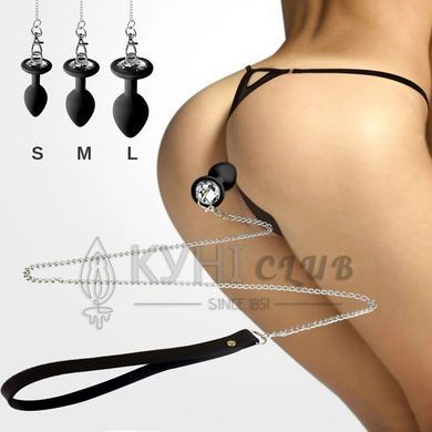 Силиконовая анальная пробка Art of Sex Silicone Anal Plug with Leash size L с поводком Black 104161 фото