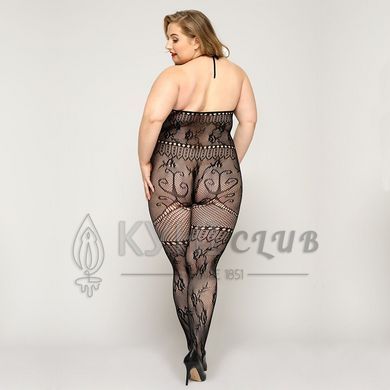Мереживний бодістокінг JSY &laquo;Гаряча Хейлі&raquo; Plus Size, Black, халтер, імітація панчіх, відкритий досту 106436 фото