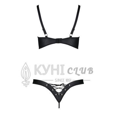 Комплект з екошкіри Passion CELINE BIKINI 6XL/7XL black, відкритий бра, стрінги зі шнурівкою 104970 фото