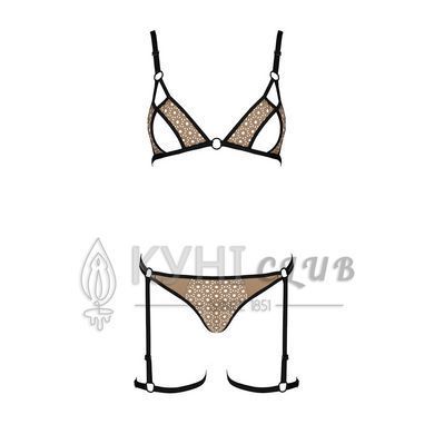 Еротичний комплект спідньої білизни Passion GABI SET S/M beige, трусики з гартерами 106307 фото