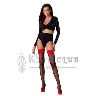 Панчохи Passion ST120 1/2 black-red, на ажурній силіконовій резинці, з вишуканим декором та люре 103686 фото