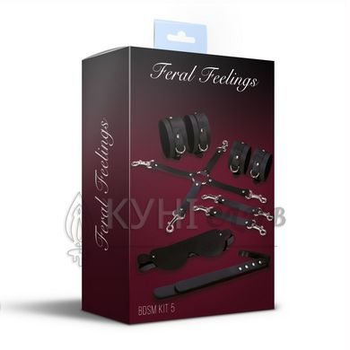 Набор для БДСМ 5 в 1 Feral Feelings BDSM Kit 5 Black, наручники, поножи, крестовина, маска, паддл 106248 фото