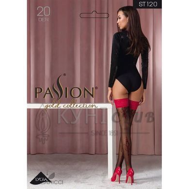 Панчохи Passion ST120 1/2 black-red, на ажурній силіконовій резинці, з вишуканим декором та люре 103686 фото