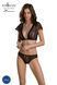 Комплект Passion LEAFA BIKINI black S/M, бюстгальтер-топ з рукавчиками, стрінги-шортики з вирізом 108520 фото 1