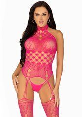 Мереживний бодістокінг з відкритим доступом Leg Avenue High neck lace bodystocking One size Raspberr 106560 фото