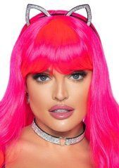 Набір кішечки Leg Avenue Cat ear headband and choker, чокер та вушка, прикрашений стразами 105922 фото
