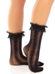 Носочки ажурные Leg Avenue Mini Bow Lace Anklet, черные, с рюшами, декор &mdash; бантики 110079 фото