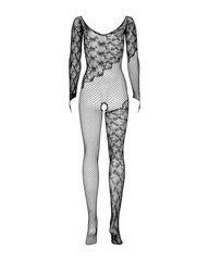 Бодістокінг Obsessive Bodystocking F210 S/M/L black, рукава-мітенки, сітка, кольорове мереживо 105205 фото