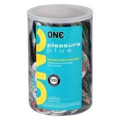 Набір презервативів ONE Pleasure Plus, 100 шт, з ребристою ділянкою на кінці, паковання-тубус 109806 фото