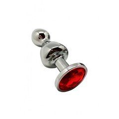 Металева анальна пробка Wooomy Lollypop Double Ball Metal Plug Red S, діам. 2,8 см, довжина 8,5 см 105400 фото