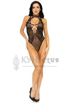 Leg Avenue Net and lace halter bodysuit OS Black 105872 фото