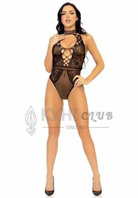 Leg Avenue Net and lace halter bodysuit OS Black 105872 фото