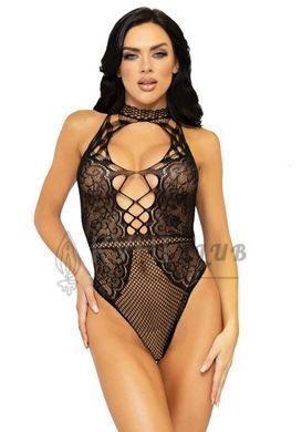 Leg Avenue Net and lace halter bodysuit OS Black 105872 фото