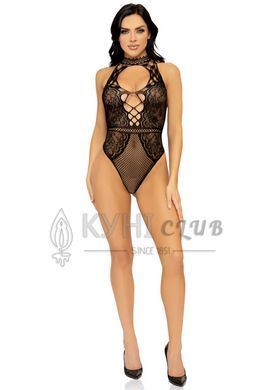 Leg Avenue Net and lace halter bodysuit OS Black 105872 фото