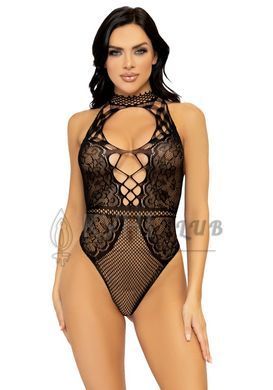 Leg Avenue Net and lace halter bodysuit OS Black 105872 фото