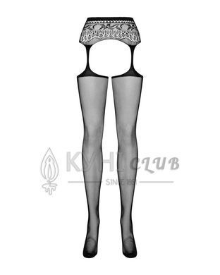 Сетчатые чулки-стокинги с кружевным поясом Obsessive Garter stockings S307 XL/XXL, черные, имитация 105255 фото