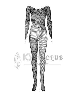 Бодістокінг Obsessive Bodystocking F210 S/M/L black, рукава-мітенки, сітка, кольорове мереживо 105205 фото