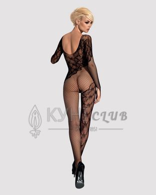 Бодістокінг Obsessive Bodystocking F210 S/M/L black, рукава-мітенки, сітка, кольорове мереживо 105205 фото