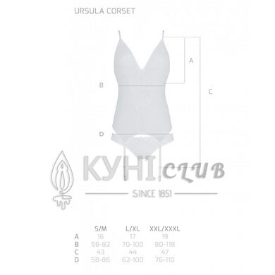 Корсет із пажами, трусики з ажурним декором та відкритим кроком Passion URSULA CORSET L/XL, white 103736 фото