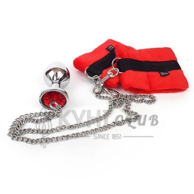 Наручники с металлической анальной пробкой Art of Sex Handcuffs with Metal Anal Plug size M Red 104162 фото
