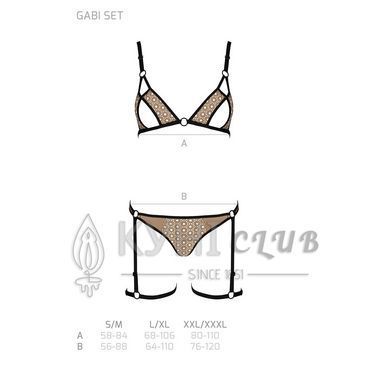 Еротичний комплект спідньої білизни Passion GABI SET XXL/XXXL beige, трусики з гартерами 106308 фото
