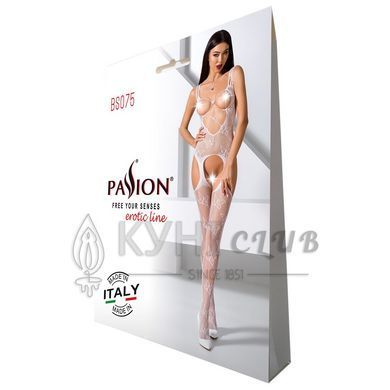 Відвертий бодістокінг з глибоким декольте Passion BS075 white 102144 фото