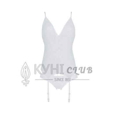 Корсет із пажами, трусики з ажурним декором та відкритим кроком Passion URSULA CORSET L/XL, white 103736 фото