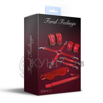 Набор Feral Feelings BDSM Kit 5 Red, наручники, поножи, крестовина, маска, паддл 106249 фото