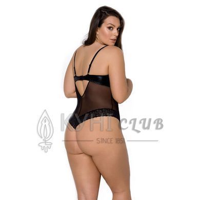 Боді Passion Exclusive NORTH BODY 4XL/5XL black, відкриті груди, з доступом, вініл та мережива 105029 фото