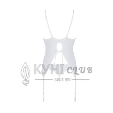 Корсет із пажами, трусики з ажурним декором та відкритим кроком Passion URSULA CORSET L/XL, white 103736 фото