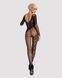 Бодістокінг Obsessive Bodystocking F210 S/M/L black, рукава-мітенки, сітка, кольорове мереживо 105205 фото 5