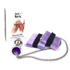 Наручники з металевою анальною пробкою Art of Sex Handcuffs with Metal Anal Plug size M Purple 104163 фото