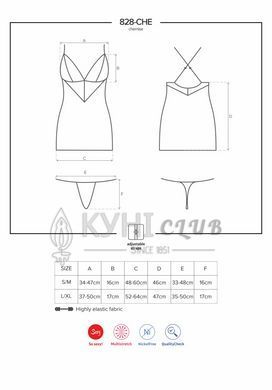 Сатиновый комплект для сна с кружевом Obsessive 828-CHE-1 chemise & thong L/XL, черный, сорочка 105156 фото