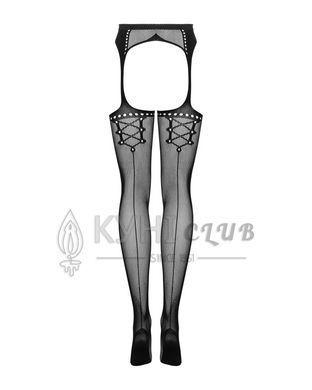Сетчатые чулки-стокинги со стрелкой Obsessive Garter stockings S314 S/M/L, черные, имитация гартеров 105256 фото
