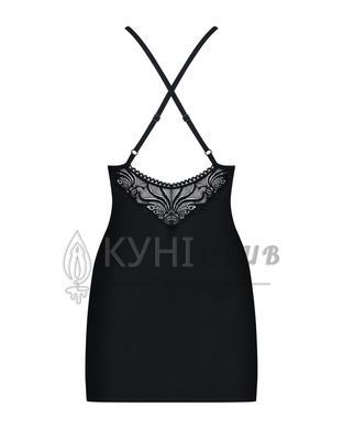 Сатиновый комплект для сна с кружевом Obsessive 828-CHE-1 chemise & thong L/XL, черный, сорочка 105156 фото