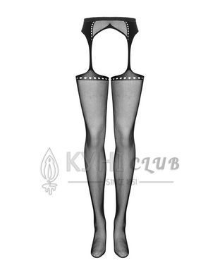Сетчатые чулки-стокинги со стрелкой Obsessive Garter stockings S314 S/M/L, черные, имитация гартеров 105256 фото