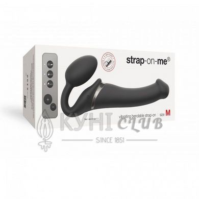 Безремневой страпон с вибрацией Strap-On-Me Vibrating Black M, диаметр 3,3см, пульт ДУ, регулируемый 108877 фото